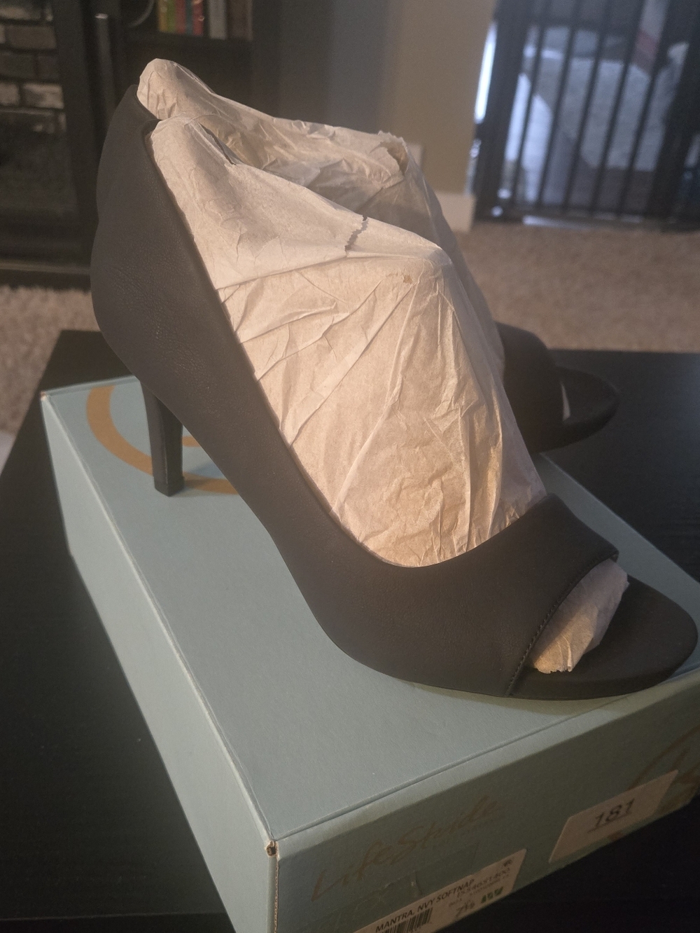 Life Stride 7.5 Wide Navy Open-Toe Heel Pump